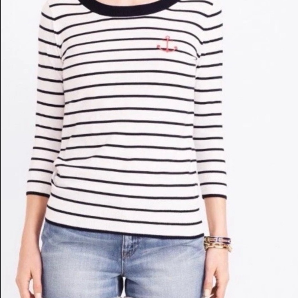 J Crew lightweight Striped Nautical Anchor cotton three quarter sleeve size xs